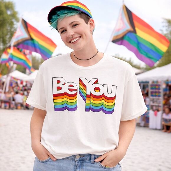 Fifth Sun Tops - Fifth Sun “Be You” Rainbow Pride Graphic White Tee Unisex LGBTQ Shirt XXL New!